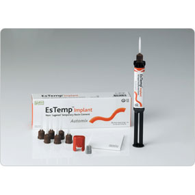 EsTemp Implant Temporary Resin Cement. Easy mix & loss save syringe type. Flows and mixes easily