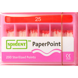 Spident Absorbent Paper Points Size #25 ISO Standardized, Color Coded, Hand-Rolled, Sterilized