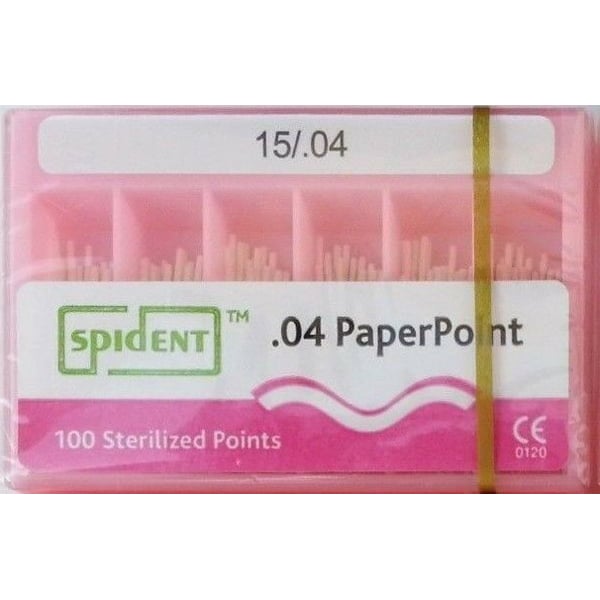 Spident Absorbent Paper Points - #15, Taper size 0.04, ISO Standardized, Color Coded, Hand-Rolled