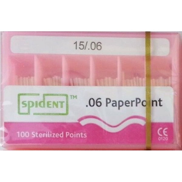Spident Absorbent Paper Points - #15, Taper size 0.06, ISO Standardized, Color Coded, Hand-Rolled