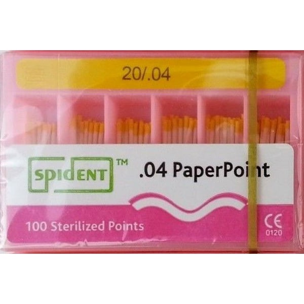 Spident Absorbent Paper Points - #20, Taper size 0.04, ISO Standardized, Color Coded, Hand-Rolled