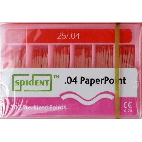 Spident Absorbent Paper Points - #25, Taper size 0.04, ISO Standardized, Color Coded, Hand-Rolled