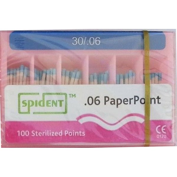 Spident Absorbent Paper Points - #30, Taper size 0.06, ISO Standardized, Color Coded, Hand-Rolled