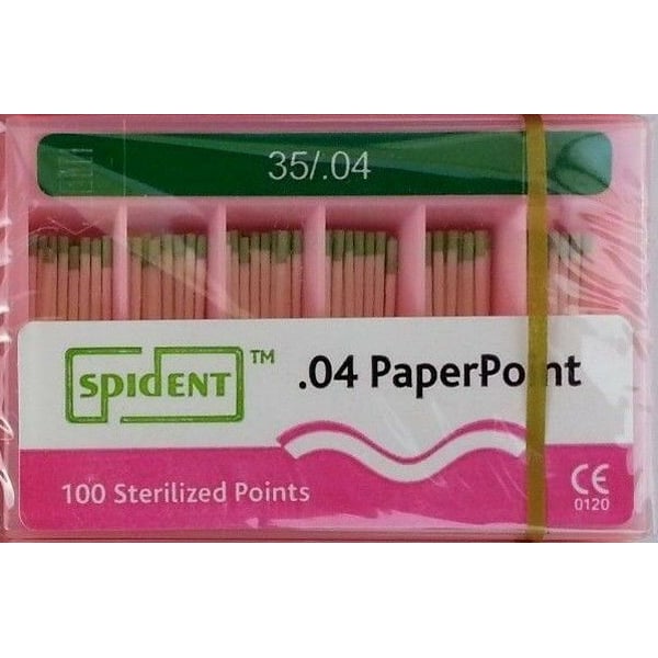 Spident Absorbent Paper Points - #35, Taper size 0.04, ISO Standardized, Color Coded, Hand-Rolled