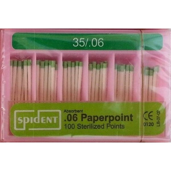 Spident Absorbent Paper Points - #35, Taper size 0.06, ISO Standardized, Color Coded, Hand-Rolled