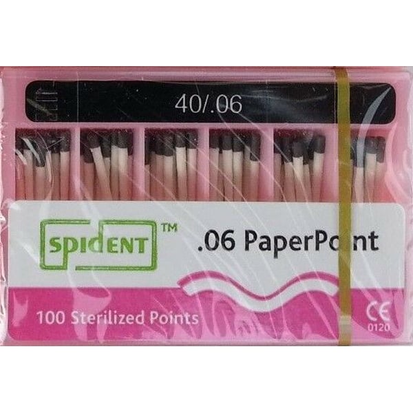 Spident Absorbent Paper Points - #40, Taper size 0.06, ISO Standardized, Color Coded, Hand-Rolled