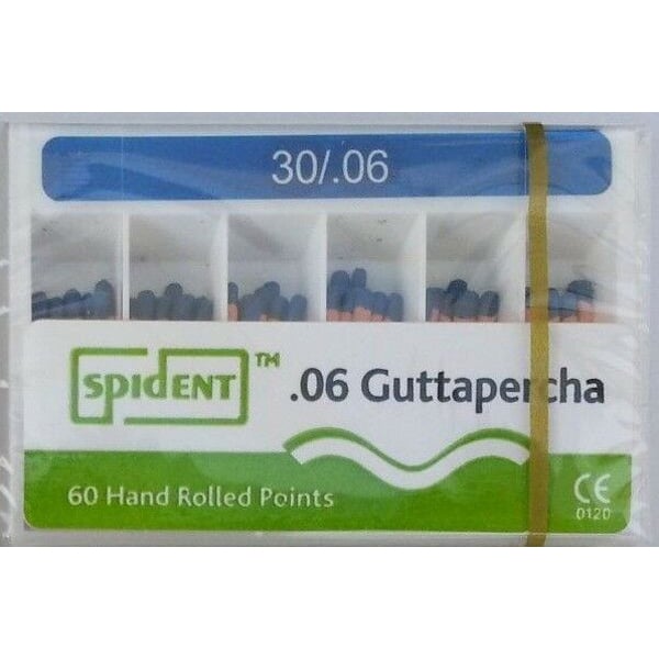 Spident #30 .06 Tapered Gutta Percha Points, Hand Rolled, Color Coded, Box of 60 points