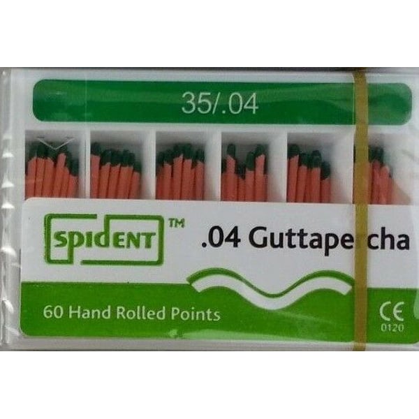 Spident #35 .04 Tapered Gutta Percha Points, Hand Rolled, Color Coded, Box of 60 points