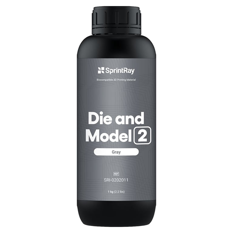 Sprintray Die and Model 2 Biocompatible 3D Printing Resin, Shade Gray, 1kg Bottle, 1/Pk