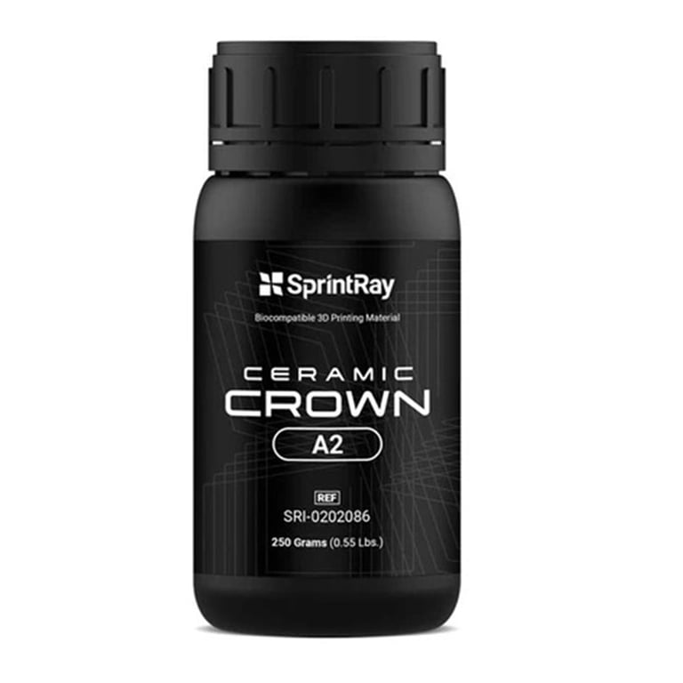 Sprintray Ceramic Crown Biocompatible 3D Printing Resin, Shade A2, 250gm Bottle, 1/Pk