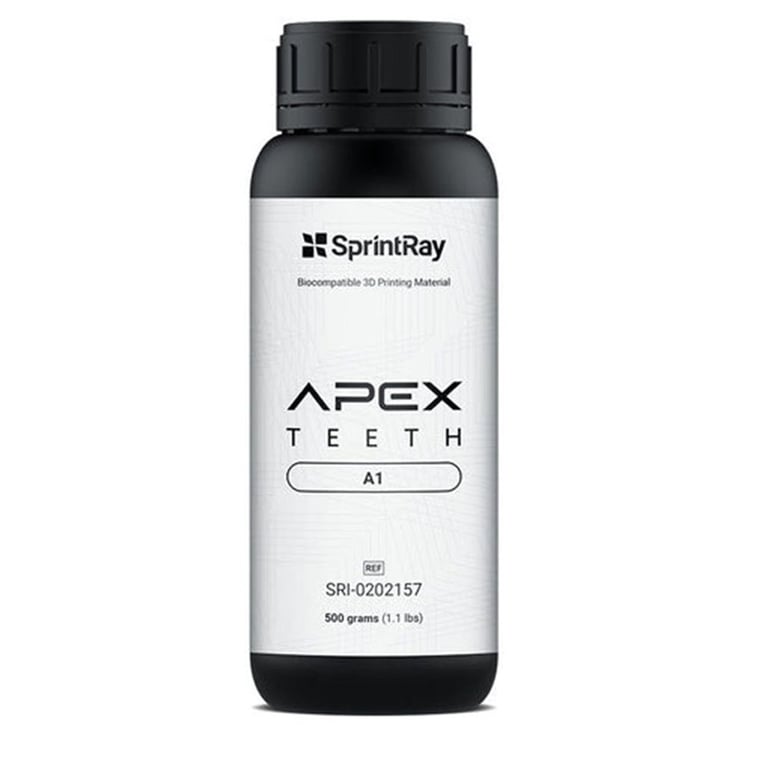 Sprintray Apex Teeth Biocompatible 3D Printing Resin, Shade A1, 500g Bottle, 1/Pk