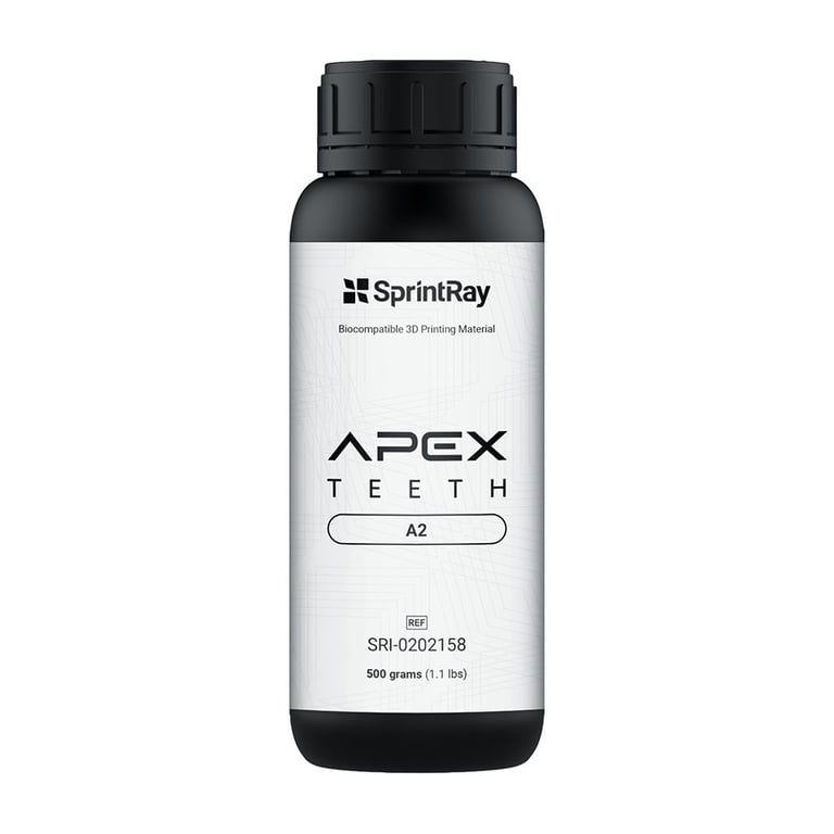 Sprintray Apex Teeth Biocompatible 3D Printing Resin, Shade A2, 500g Bottle, 1/Pk