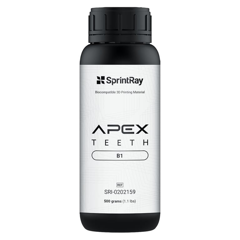 Sprintray Apex Teeth Biocompatible 3D Printing Resin, Shade B1, 500g Bottle, 1/Pk