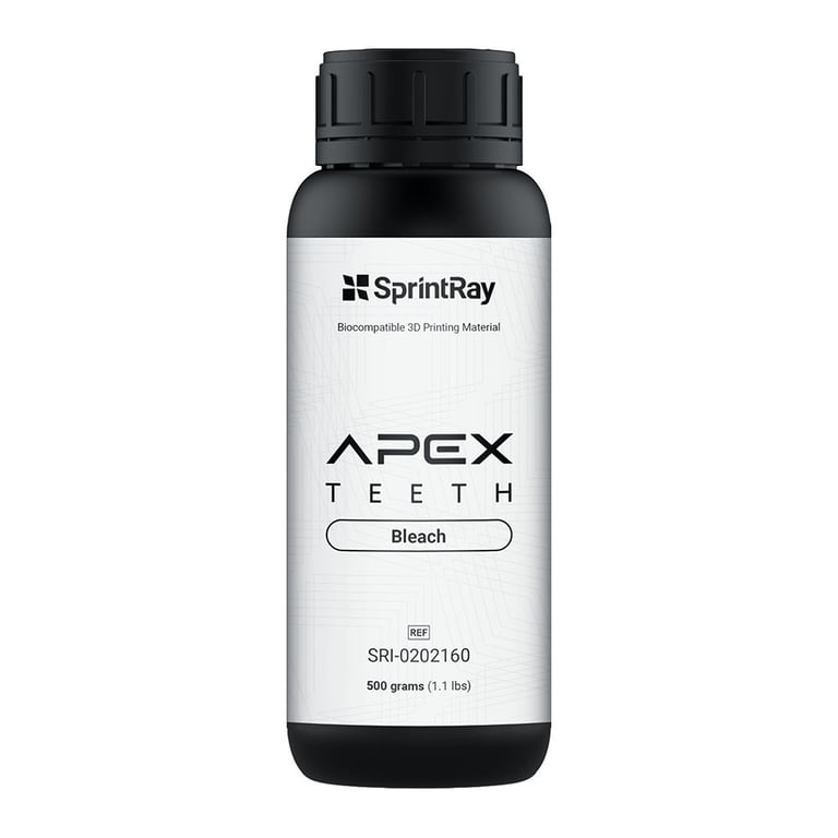 Sprintray Apex Teeth Biocompatible 3D Printing Resin, Shade Bleach, 500g Bottle, 1/Pk