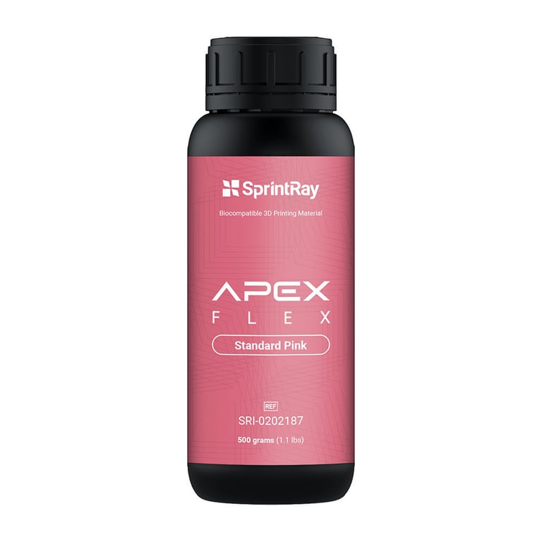 Sprintray Apex Flex Biocompatible 3D Printing Resin, Partial Base, Standard Pink, 500g Bottle, 1/Pk