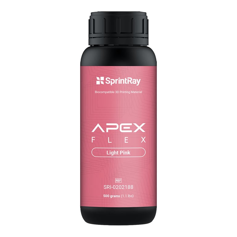 Sprintray Apex Flex Biocompatible 3D Printing Resin, Partial Base, Light Pink, 500g Bottle, 1/Pk