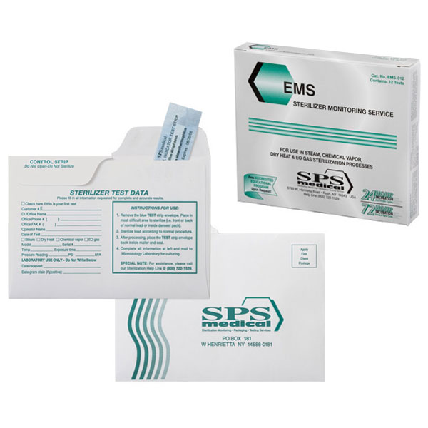 EMS Mail-In Sterilizer Monitoring Service, 12 Tests/Box. Certified for use in Steam, EO gas, Dry
