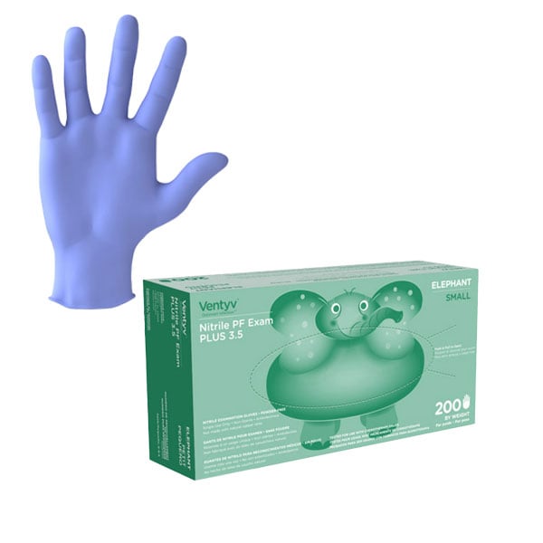 Ventyv Plus 3.5 (Elephant) Nitrile Exam Gloves, Violet Blue, SMALL 200/Box. Polymer Coated