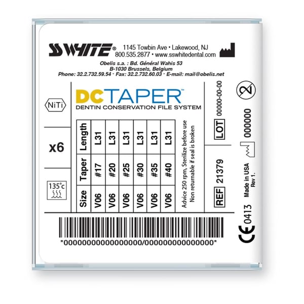 DCTaper V06 #17-20-25-30-35-40 L31 Non-Sterile Endodontic Niti 6 File Kit. Heat treated