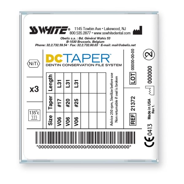 DCTaperH V06 #17-20-25 L31 Non-Sterile Endodontic Niti 3 File Kit. Heat treated to increase file