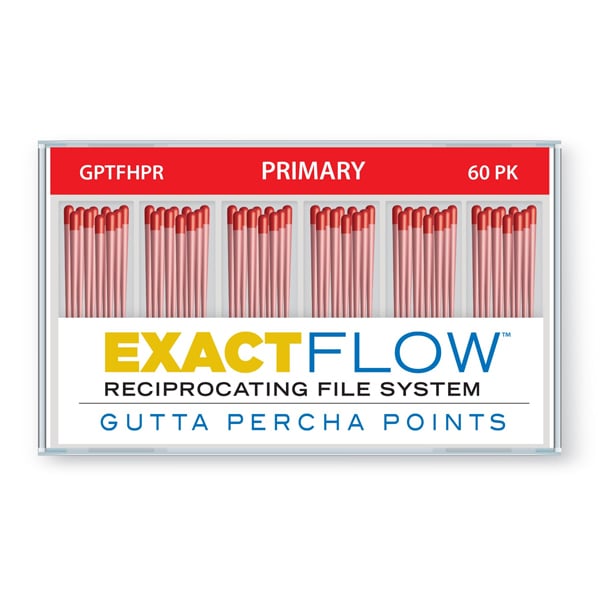 ExactFlow Gutta Percha Points Primary, Color Coded, 60 Per Box. Hand jig rolled to produce