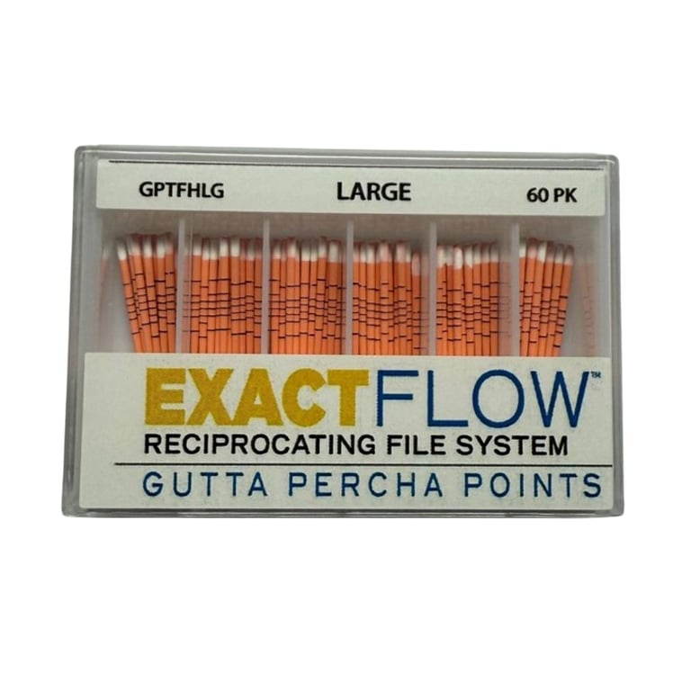 ExactFlow Gutta Percha Points Large, Color Coded, 60 Per Box. Hand jig rolled to produce the most