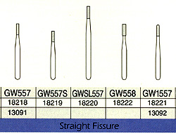 Great White Gold FG #GW558 straight fissure restorative removal carbide bur, pack of 10 burs