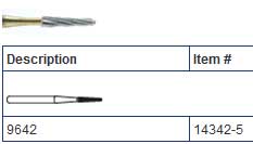 SS White FG #9642 30 blade extra long taper finishing bur, package of 5
