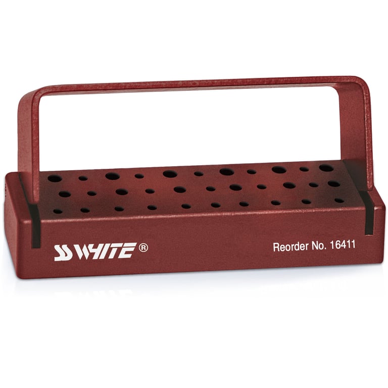 SS White Universal Bur Block, Bordeaux/Red 1/Pk. Autoclavable. Holds up to 30 burs