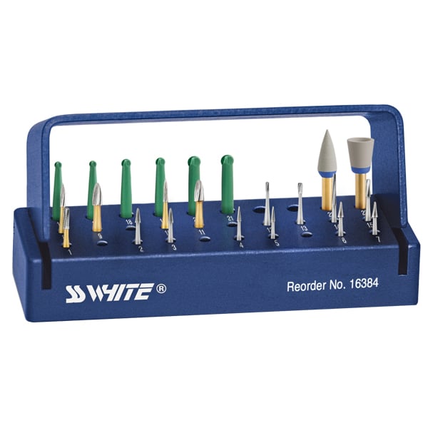SS White Comfortable Cavity Prep Kit with 30 Hole Autoclavable Block, Single Kit. Includes