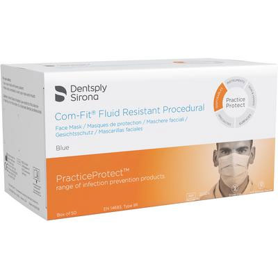 Com-Fit ComFit Fluid Resistant Procedural Mask, Blue Ear-Loop with 99% PFE at 0.1 microns, box