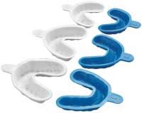 Topex Medium Single Arch Fluoride Trays, package of 50 Upper (White) and 50 Lower (Blue)