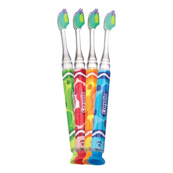 GUM Crayola Timer Light Kids Toothbrush 12/Pk. Assorted Colors with Matching Light. Dome Trim