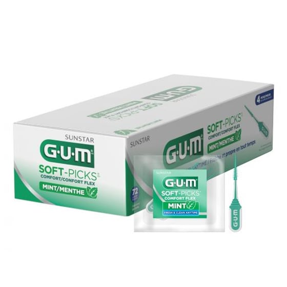 GUM Soft-Picks Comfort Flex, Mint, 4 per Pack, 72/Pk. Gentle, easy-to-use dental picks that can