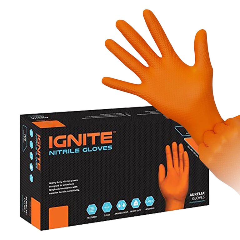 Aurelia Ignite Nitrile Powder Free Exam Glove, Orange, XX-Large, 900/Case. Extra thick heavy-duty