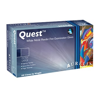 Aurelia Quest Nitrile Exam gloves: LARGE 100/Bx. Powder-Free, Textured Finger Tips, Non-Sterile