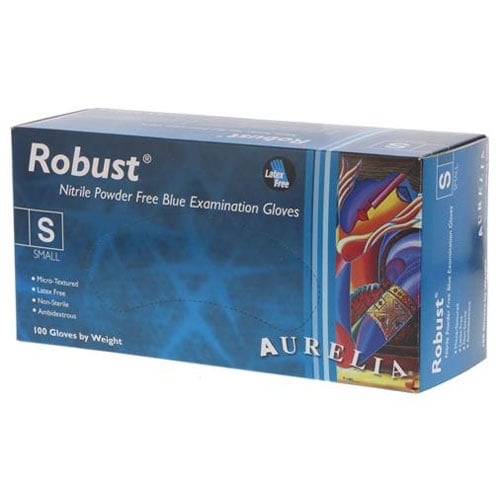 Aurelia Robust Nitrile Exam Gloves: SMALL Case of 10 x 100/Bx. Powder-Free, Micro-Textured, Blue