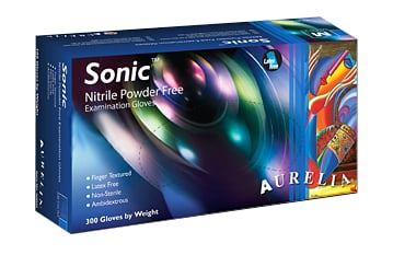 Aurelia Sonic Nitrile Exam Gloves: Small 300/Bx. 2.2mm Thickness, Indigo Blue, Powder-Free