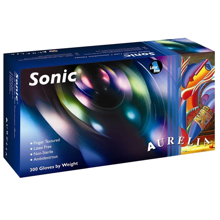Aurelia Sonic Nitrile Powder-Free Exam Gloves, Small, Indigo Blue, 300/Bx, Case of 10