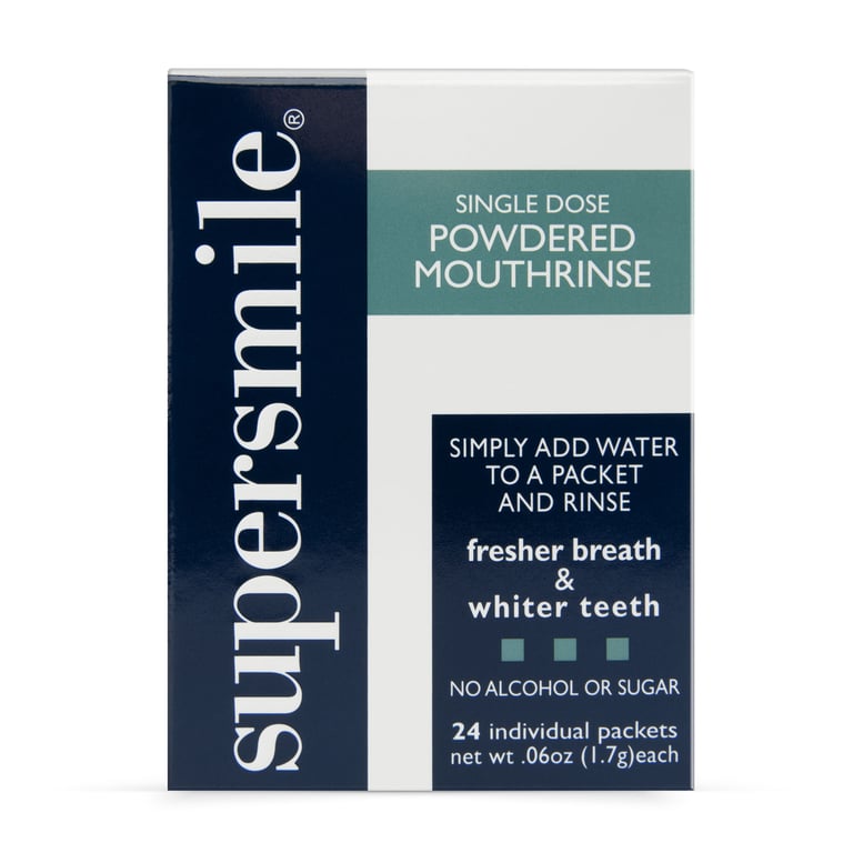 SuperSmile Single-Dose Whitening Powdered Mouthrinse, 1.7g Packet, 24/Pk. Safely dissolves surface