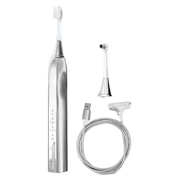 SuperSmile Zina45 Sonic Pulse Electric Toothbrush, Silver, Single Kit. Includes: patented 45°