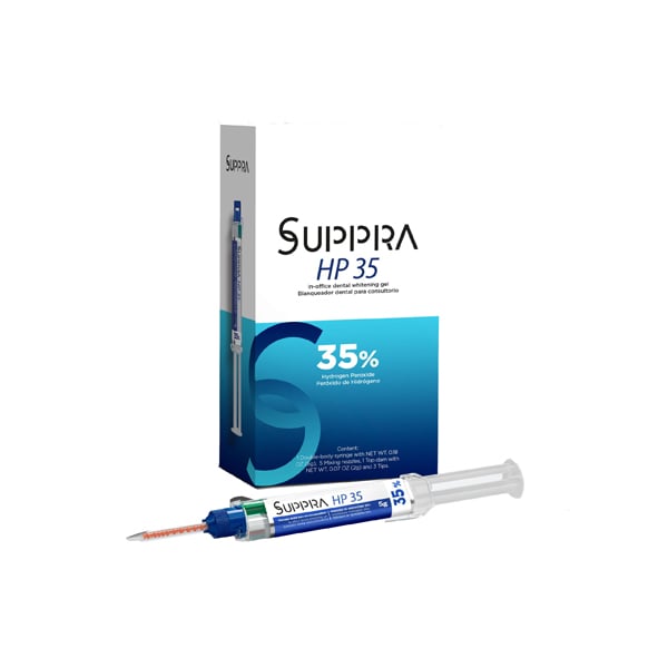 SUPPRA HP 35 Hydrogen Peroxide In-Office Whitening Kit: 1 x 5g whitening gel syringe, 5 mixing