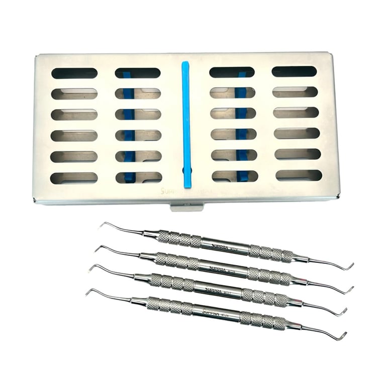SUPPRA Double Ended Margin Trimmer and Organizer Kit, Mesial, Set of 4. Includes: #26, #27, #28