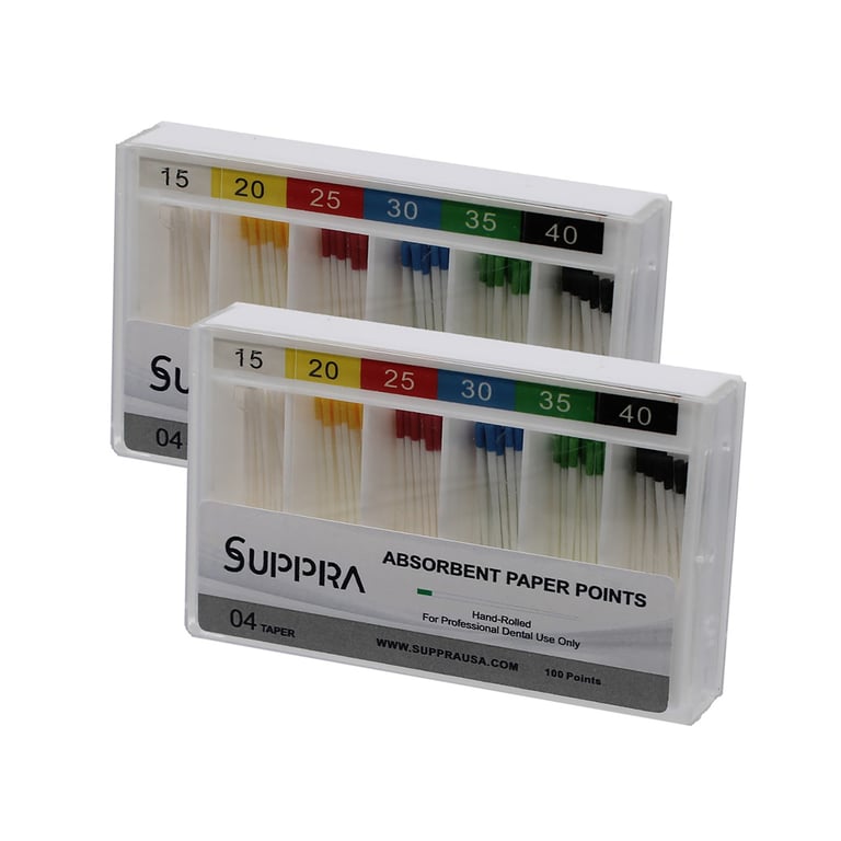 SUPPRA Absorbent Paper Endodontic Points, #15 - 40 0.04 Taper, Asst, 100/Pk. Designed with ISO