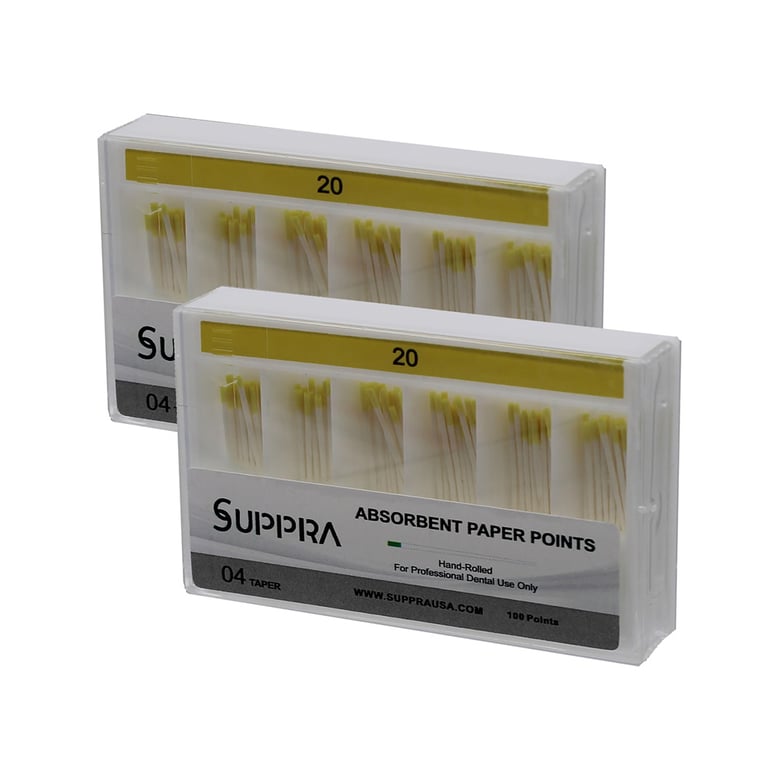 SUPPRA Absorbent Paper Endodontic Points, #20 0.04 Taper, Yellow, 100/Pk. Designed with ISO