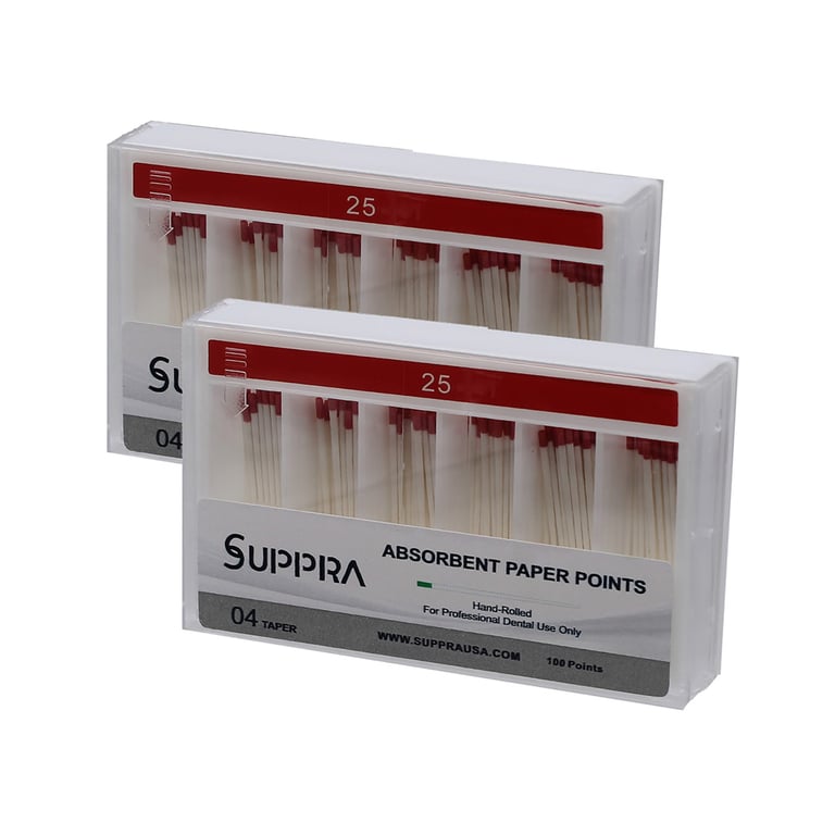 SUPPRA Absorbent Paper Endodontic Points, #25 0.04 Taper, Red, 100/Pk. Designed with ISO