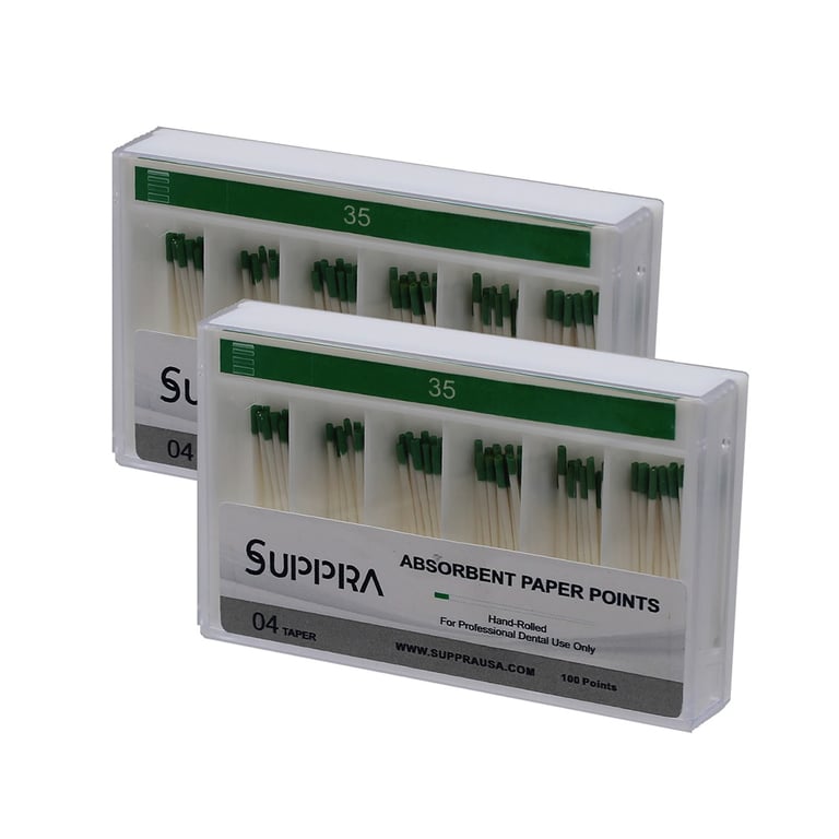 SUPPRA Absorbent Paper Endodontic Points, #35 0.04 Taper, Green, 100/Pk. Designed with ISO