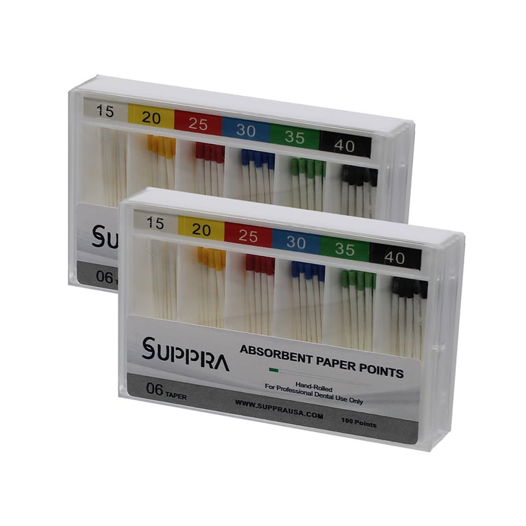SUPPRA Absorbent Paper Endodontic Points, #15 - 40 0.06 Taper, Asst, 100/Pk. Designed with ISO