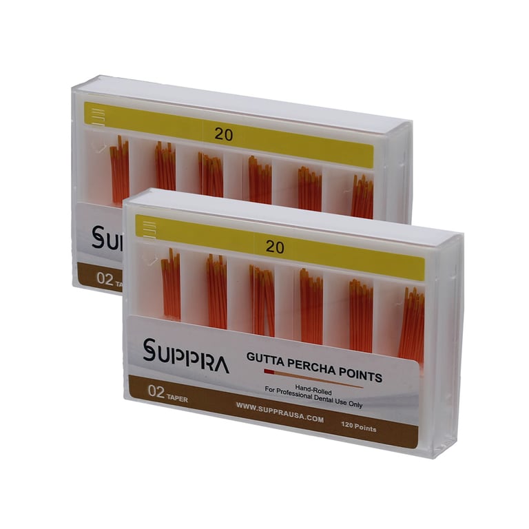 SUPPRA Gutta Percha Endodontic Points, Regular #20 0.02 Taper, Yellow, 120/Pk. Designed with ISO
