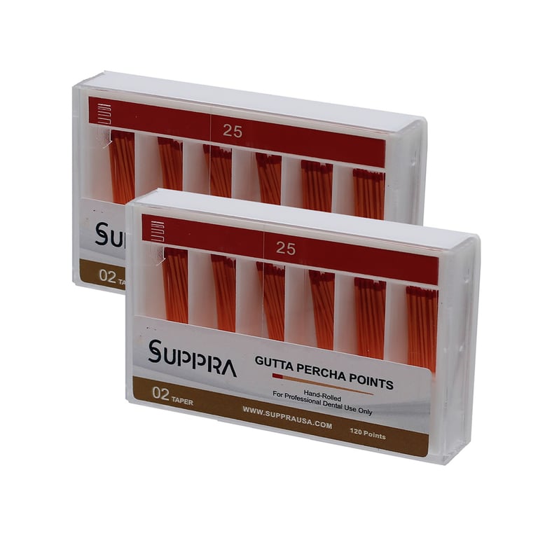 SUPPRA Gutta Percha Endodontic Points, #25 0.02 Taper, Red, 120/Pk. Designed with ISO standardized